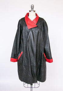1980s Leather Jacket Oversized Swing Coat M/S