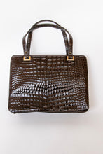 Load image into Gallery viewer, Vintage Brown Gator Leather Purse Top Handle Large Bag 1960s