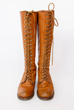 Load image into Gallery viewer, 1970s Frye Boots Knee High Lace Up Western Granny Campus Black Label Leather 9