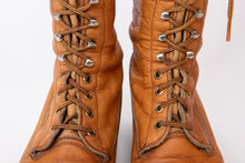 Load image into Gallery viewer, 1970s Frye Boots Knee High Lace Up Western Granny Campus Black Label Leather 9
