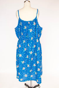 1970s Dress Floral Cotton Sleeveless Full Skirt XL