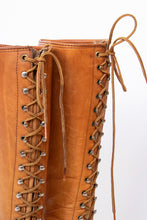 Load image into Gallery viewer, 1970s Frye Boots Knee High Lace Up Western Granny Campus Black Label Leather 9