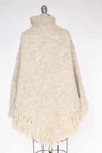 Load image into Gallery viewer, 1970s Wool Poncho Chunky Knit Fringe Beige Knitwear Sweater