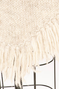 1970s Wool Poncho Chunky Knit Fringe Beige Knitwear Sweater