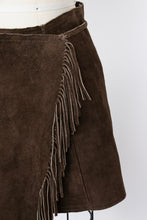 Load image into Gallery viewer, 1970s Suede Leather Micro Mini Fringe Wrap Skirt Boho Hippie S