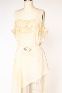 1930s Dress Deco Sheer Lace Sequin Gown M/L
