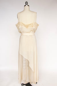 1930s Dress Deco Sheer Lace Sequin Gown M/L