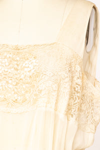 1930s Dress Deco Sheer Lace Sequin Gown M/L