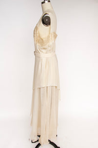 1930s Dress Deco Sheer Lace Sequin Gown M/L