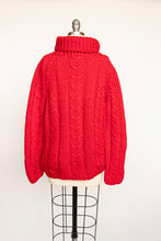 Load image into Gallery viewer, 1960s Sweater Wool Fuzzy Chunky Knit Red Turtleneck Pullover M