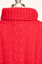 Load image into Gallery viewer, 1960s Sweater Wool Fuzzy Chunky Knit Red Turtleneck Pullover M
