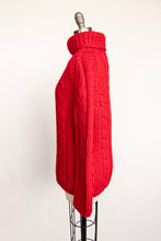 Load image into Gallery viewer, 1960s Sweater Wool Fuzzy Chunky Knit Red Turtleneck Pullover M