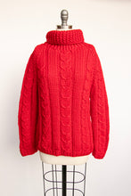 Load image into Gallery viewer, 1960s Sweater Wool Fuzzy Chunky Knit Red Turtleneck Pullover M
