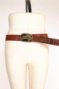 1970s Belt Brass Buckle NW Native Whale Brown Leather