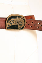 Load image into Gallery viewer, 1970s Belt Brass Buckle NW Native Whale Brown Leather
