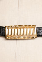 Load image into Gallery viewer, 1980s Belt Black Leather Gold Buckle Designer XL
