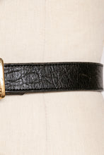 Load image into Gallery viewer, 1980s Belt Black Leather Gold Buckle Designer XL