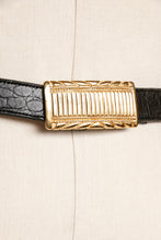 Load image into Gallery viewer, 1980s Belt Black Leather Gold Buckle Designer XL
