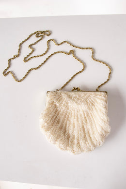 1960s Purse Ivory Beaded Embellished Cocktail Chain Bag