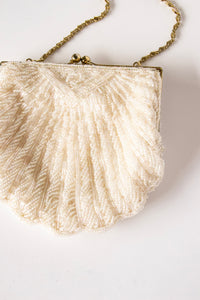 1960s Purse Ivory Beaded Embellished Cocktail Chain Bag