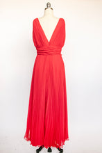 Load image into Gallery viewer, 1970s Gown Red Chiffon Pleated Dress S / M