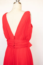 Load image into Gallery viewer, 1970s Gown Red Chiffon Pleated Dress S / M