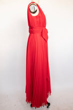 Load image into Gallery viewer, 1970s Gown Red Chiffon Pleated Dress S / M