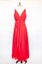 Load image into Gallery viewer, 1970s Gown Red Chiffon Pleated Dress S / M