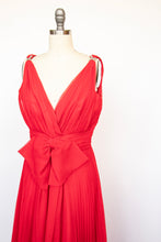Load image into Gallery viewer, 1970s Gown Red Chiffon Pleated Dress S / M