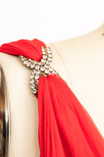 Load image into Gallery viewer, 1970s Gown Red Chiffon Pleated Dress S / M