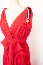 Load image into Gallery viewer, 1970s Gown Red Chiffon Pleated Dress S / M