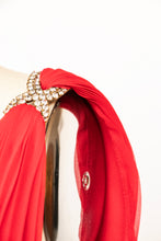 Load image into Gallery viewer, 1970s Gown Red Chiffon Pleated Dress S / M