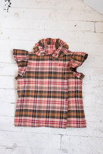Load image into Gallery viewer, 1970s Ruffle Blouse Natural Cotton Plaid S