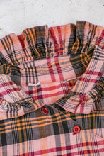 Load image into Gallery viewer, 1970s Ruffle Blouse Natural Cotton Plaid S