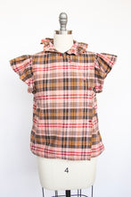Load image into Gallery viewer, 1970s Ruffle Blouse Natural Cotton Plaid S