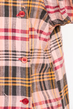 Load image into Gallery viewer, 1970s Ruffle Blouse Natural Cotton Plaid S