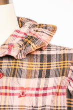 Load image into Gallery viewer, 1970s Ruffle Blouse Natural Cotton Plaid S