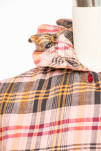 Load image into Gallery viewer, 1970s Ruffle Blouse Natural Cotton Plaid S