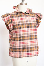 Load image into Gallery viewer, 1970s Ruffle Blouse Natural Cotton Plaid S