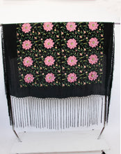 Load image into Gallery viewer, 1920s Piano Shawl Embroidered Floral Fringe Deco