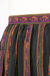 1980s Silk Full Midi Skirt Patterned Stripe L