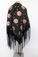 Load image into Gallery viewer, 1920s Piano Shawl Embroidered Floral Fringe Deco