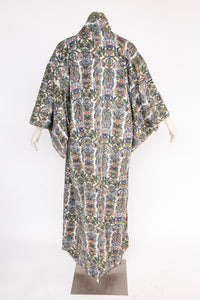 1950s Kimono Japanese Robe Silk Crepe Printed Long