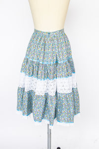 1970s Full Skirt Floral Cotton Peasant XS