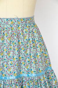 1970s Full Skirt Floral Cotton Peasant XS