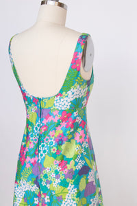1960s Dress Hawaiian Polished Cotton Floral Mini XS