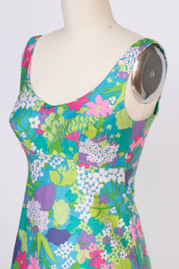 1960s Dress Hawaiian Polished Cotton Floral Mini XS