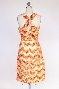 1960s Dress Cotton Printed Cross Back S