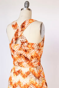 1960s Dress Cotton Printed Cross Back S