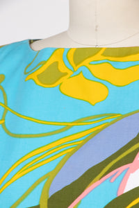 1960s Dress Hawaiian Cotton Abstract Shift S